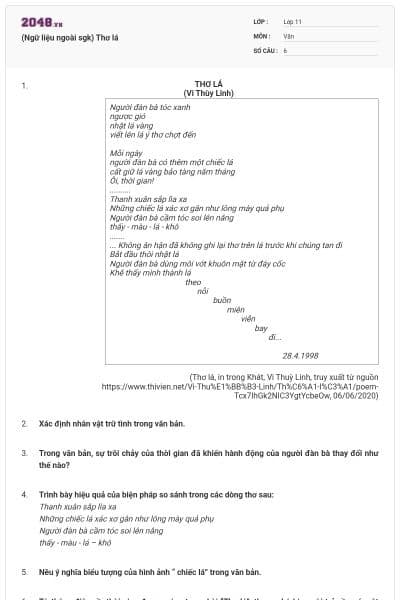 (Ngữ liệu ngoài sgk) Thơ lá