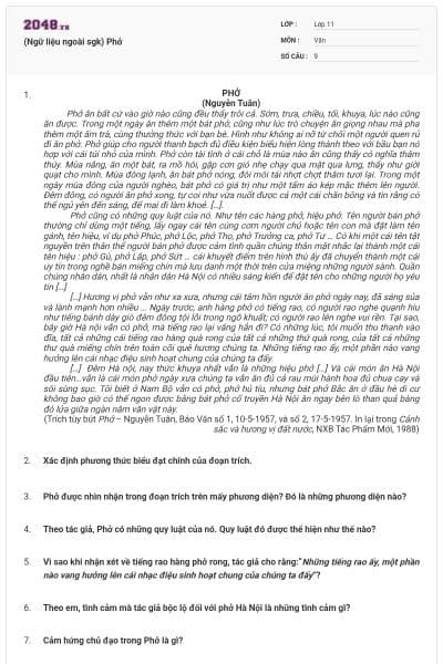 (Ngữ liệu ngoài sgk) Phở