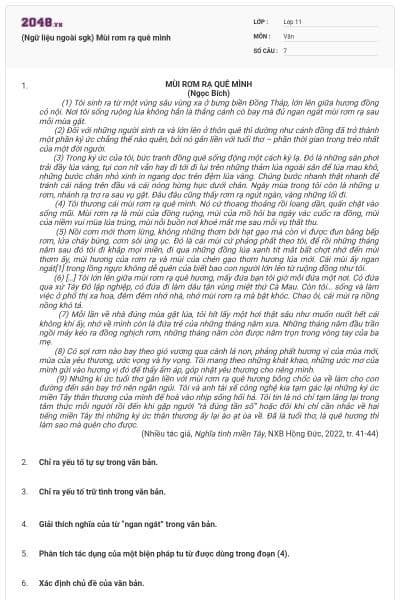 (Ngữ liệu ngoài sgk) Mùi rơm rạ quê mình