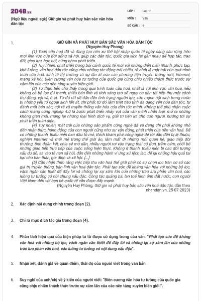 (Ngữ liệu ngoài sgk)  Giữ gìn và phát huy bản sắc văn hóa dân tộc