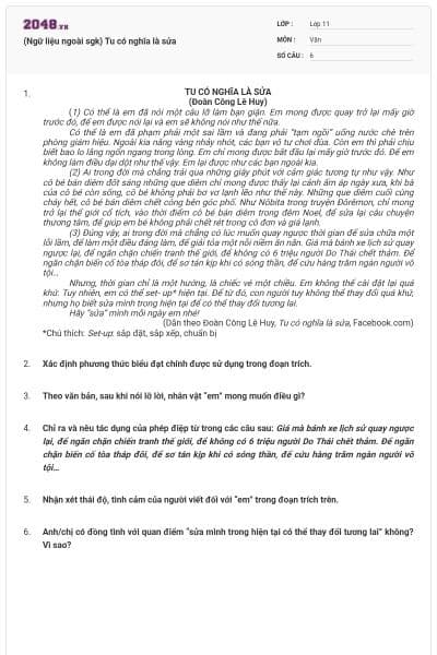 (Ngữ liệu ngoài sgk) Tu có nghĩa là sửa