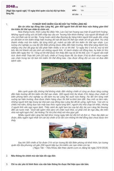 (Ngữ liệu ngoài sgk) 15 ngày khó quên của bộ đội tại thôn làng Nủ