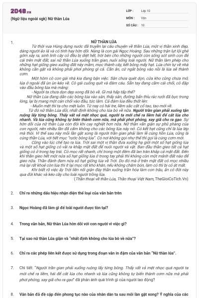 (Ngữ liệu ngoài sgk) Nữ thần Lúa