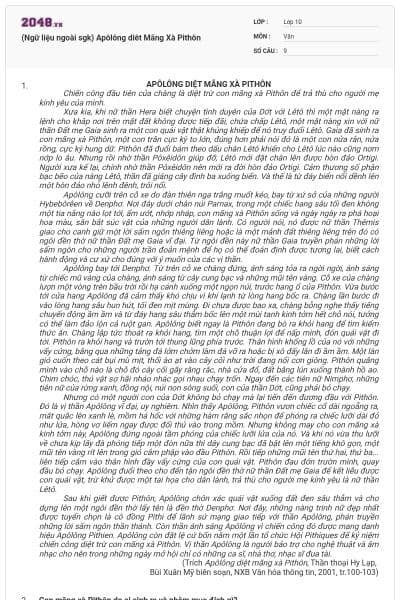 (Ngữ liệu ngoài sgk) Apôlông diêt Mãng Xà Pithôn