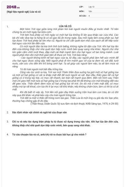 (Ngữ liệu ngoài sgk) Lúa và cỏ