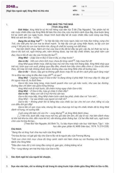 (Ngữ liệu ngoài sgk) Xing Nhã trả thù nhà