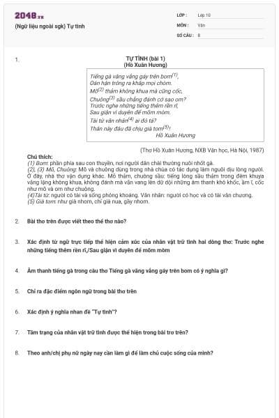 (Ngữ liệu ngoài sgk) Tự tình