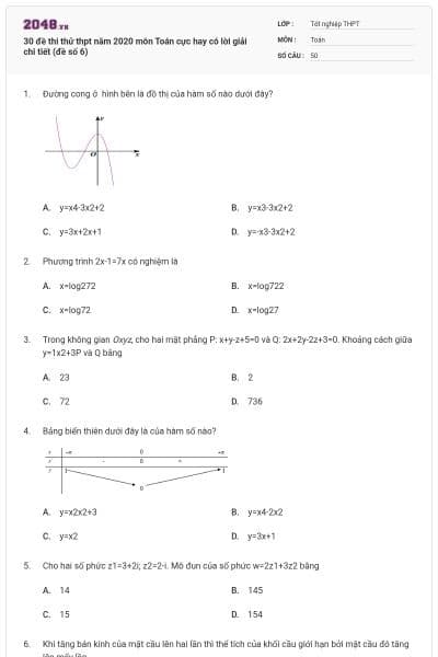 30 đề thi thử thpt năm 2020 môn Toán cực hay có lời giải chi tiết (đề số 6)