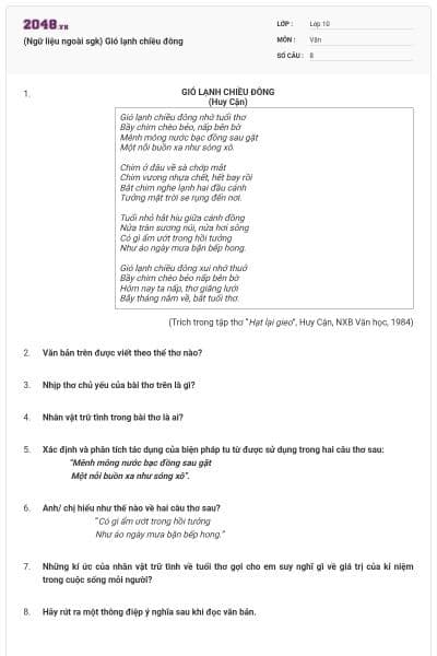 (Ngữ liệu ngoài sgk) Gió lạnh chiều đông