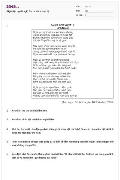 (Ngữ liệu ngoài sgk) Bài ca đêm vượt lộ