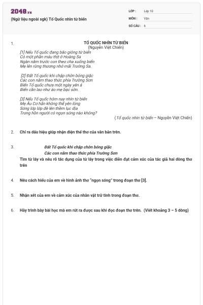 (Ngữ liệu ngoài sgk) Tổ Quốc nhìn từ biển