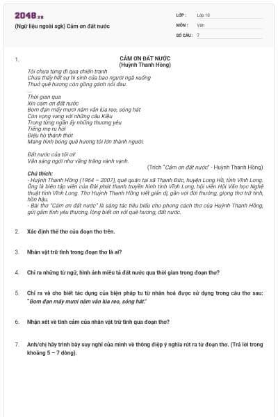 (Ngữ liệu ngoài sgk) Cảm ơn đất nước