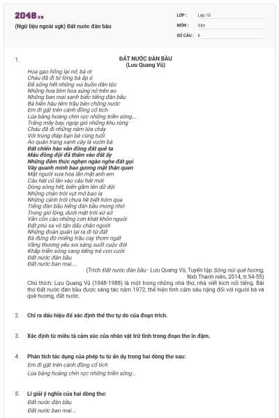 (Ngữ liệu ngoài sgk) Đất nước đàn bầu