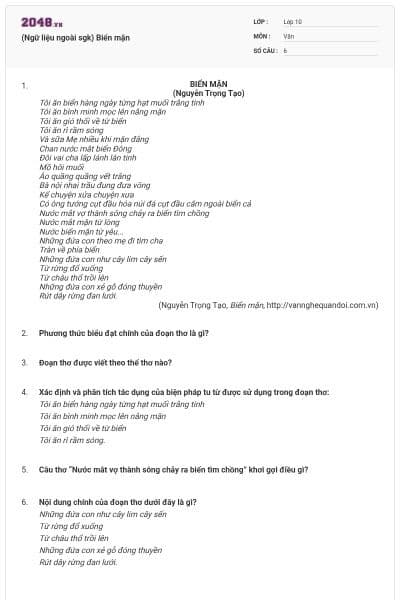 (Ngữ liệu ngoài sgk) Biển mặn