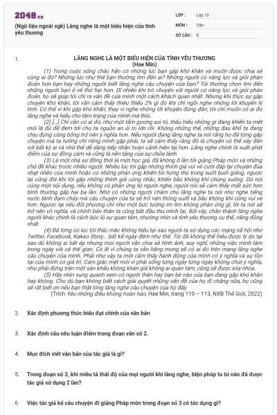 (Ngữ liệu ngoài sgk) Lắng nghe là một biểu hiện của tình yêu thương