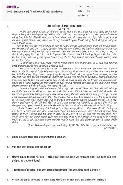 (Ngữ liệu ngoài sgk) Thành công là một con đường