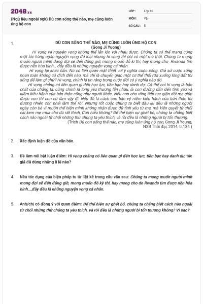 (Ngữ liệu ngoài sgk) Dù con sống thế nào, mẹ cũng luôn ủng hộ con