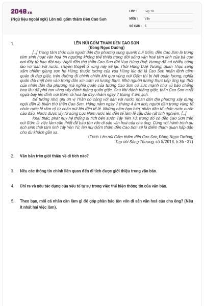 (Ngữ liệu ngoài sgk) Lên núi gốm thăm Đền Cao Sơn