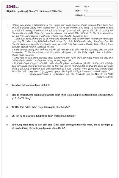 (Ngữ liệu ngoài sgk)  Phạm Tử Hử lên chơi Thiên Tào