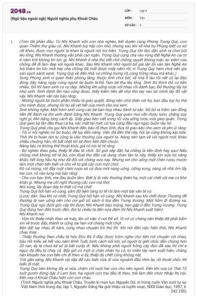 (Ngữ liệu ngoài sgk) Người nghĩa phụ Khoái Châu