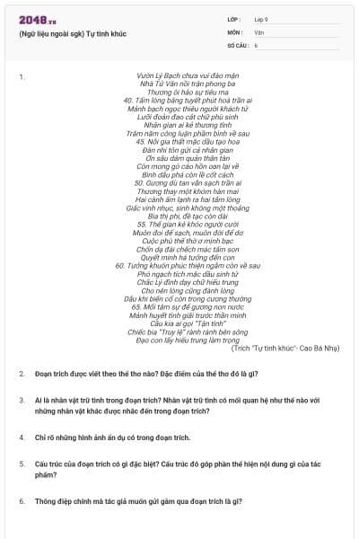 (Ngữ liệu ngoài sgk) Tự tình khúc