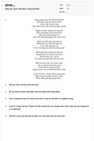 (Ngữ liệu ngoài sgk) Mưa Trắng Quê Nhà