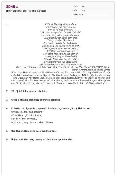 (Ngữ liệu ngoài sgk) Hai chữ nước nhà