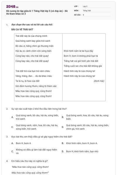 Đề cương ôn tập giữa kì 1 Tiếng Việt lớp 5 (có đáp án) - Đề thi tham khảo số 3