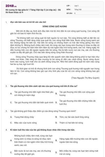 Đề cương ôn tập giữa kì 1 Tiếng Việt lớp 5 (có đáp án) - Đề thi tham khảo số 4