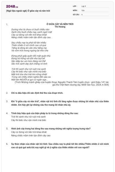 (Ngữ liệu ngoài sgk) Ở giữa cây và nền trời