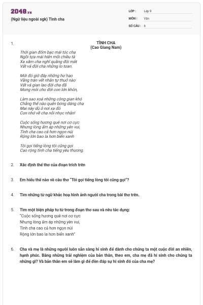 (Ngữ liệu ngoài sgk) Tình cha