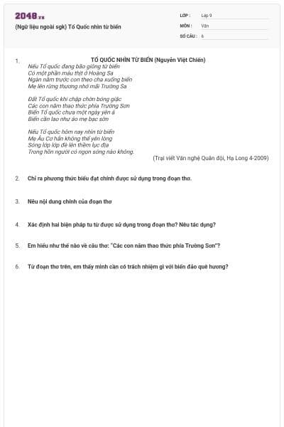 (Ngữ liệu ngoài sgk) Tổ Quốc nhìn từ biển