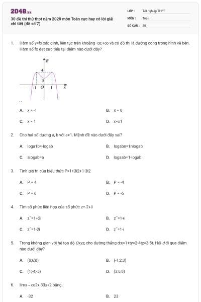 30 đề thi thử thpt năm 2020 môn Toán cực hay có lời giải chi tiết (đề số 7)