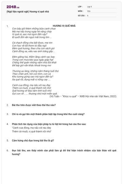 (Ngữ liệu ngoài sgk) Hương vị quê nhà