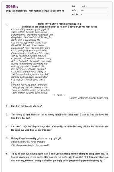 (Ngữ liệu ngoài sgk) Thêm một lần Tổ Quốc được sinh ra