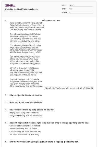 (Ngữ liệu ngoài sgk) Mùa thu cho con