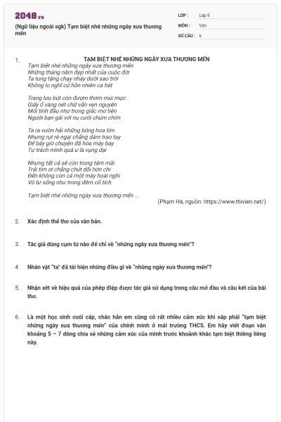 (Ngữ liệu ngoài sgk) Tạm biệt nhé những ngày xưa thương mến