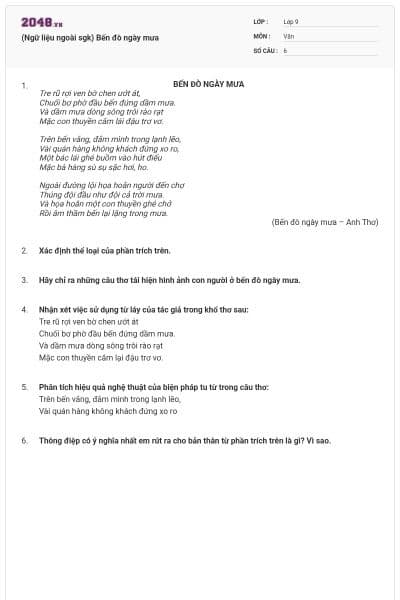 (Ngữ liệu ngoài sgk) Bến đò ngày mưa