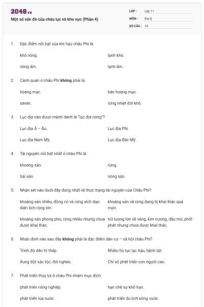 Một số vấn đề của châu lục và khu vực (Phần 4)