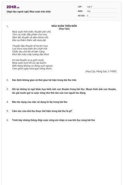 (Ngữ liệu ngoài sgk) Mùa xuân trên biển