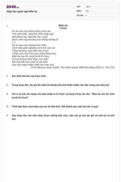 (Ngữ liệu ngoài sgk) Mùa hạ