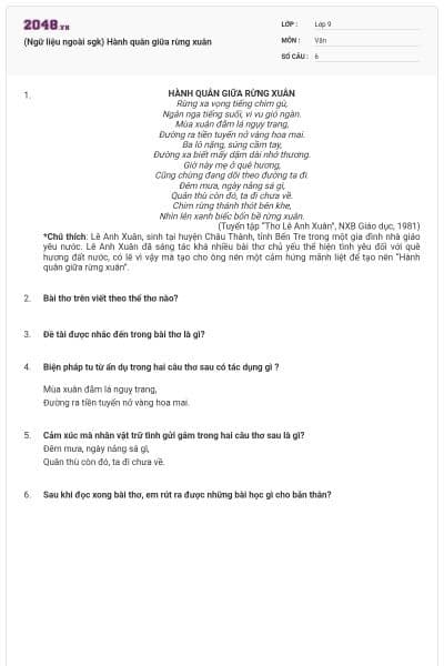 (Ngữ liệu ngoài sgk) Hành quân giữa rừng xuân