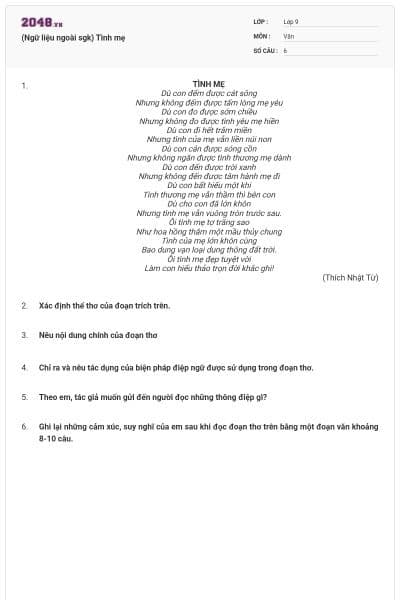 (Ngữ liệu ngoài sgk) Tình mẹ