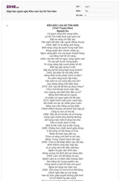 (Ngữ liệu ngoài sgk) Kiều mắc lừa Hồ Tôn Hiến