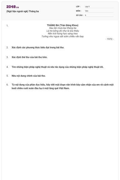 (Ngữ liệu ngoài sgk) Tháng ba