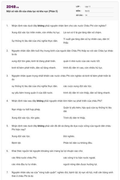Một số vấn đề của châu lục và khu vực (Phần 5)