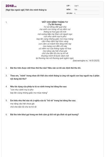 (Ngữ liệu ngoài sgk) Viết cho mình tháng tư