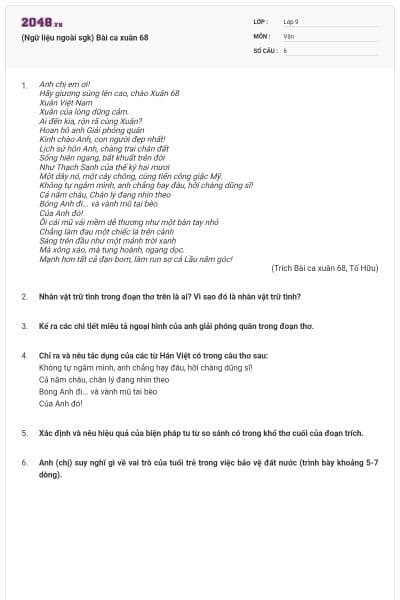 (Ngữ liệu ngoài sgk) Bài ca xuân 68