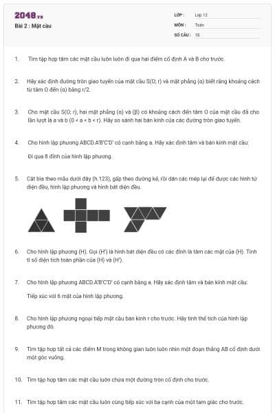 Bài 2 : Mặt cầu