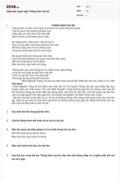 (Ngữ liệu ngoài sgk) Tháng năm của bà